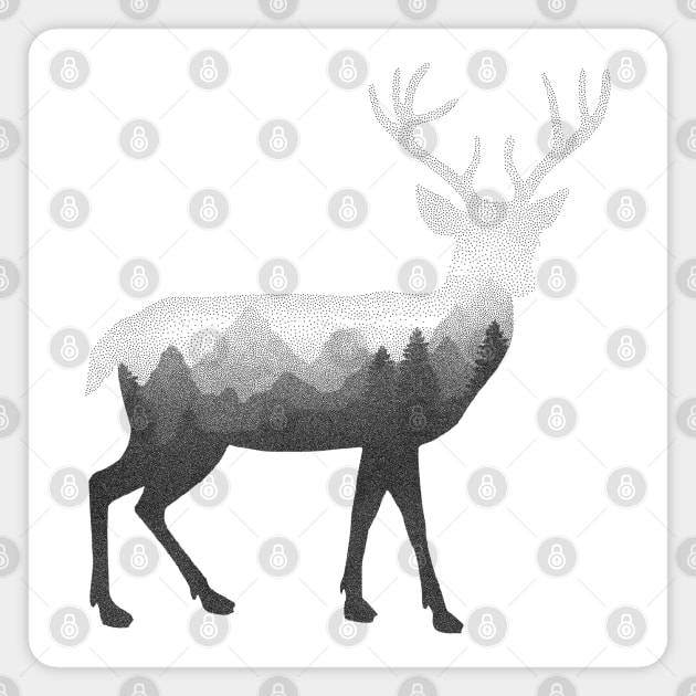 Dramabite Deer Stag Elk Double Exposure Surreal Wildlife Animal Magnet by dramabite